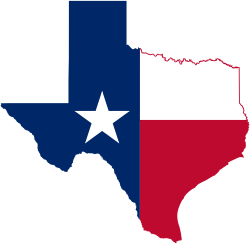 Texas flag on the shape of the state